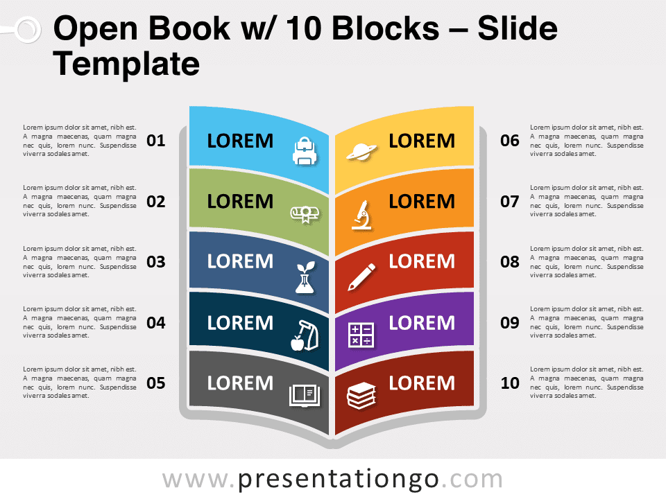 Libro Abierto Con 10 Bloques - Gráfico Gratis Para PowerPoint Y Google Slides