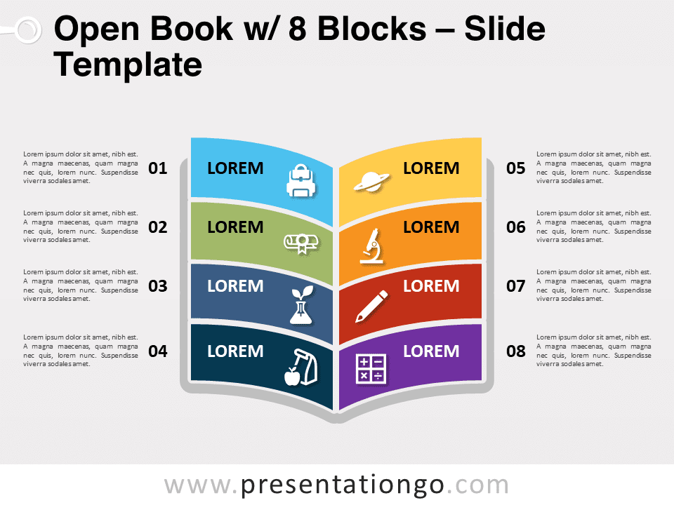 Libro Abierto Con 8 Bloques - Gráfico Gratis Para PowerPoint Y Google Slides
