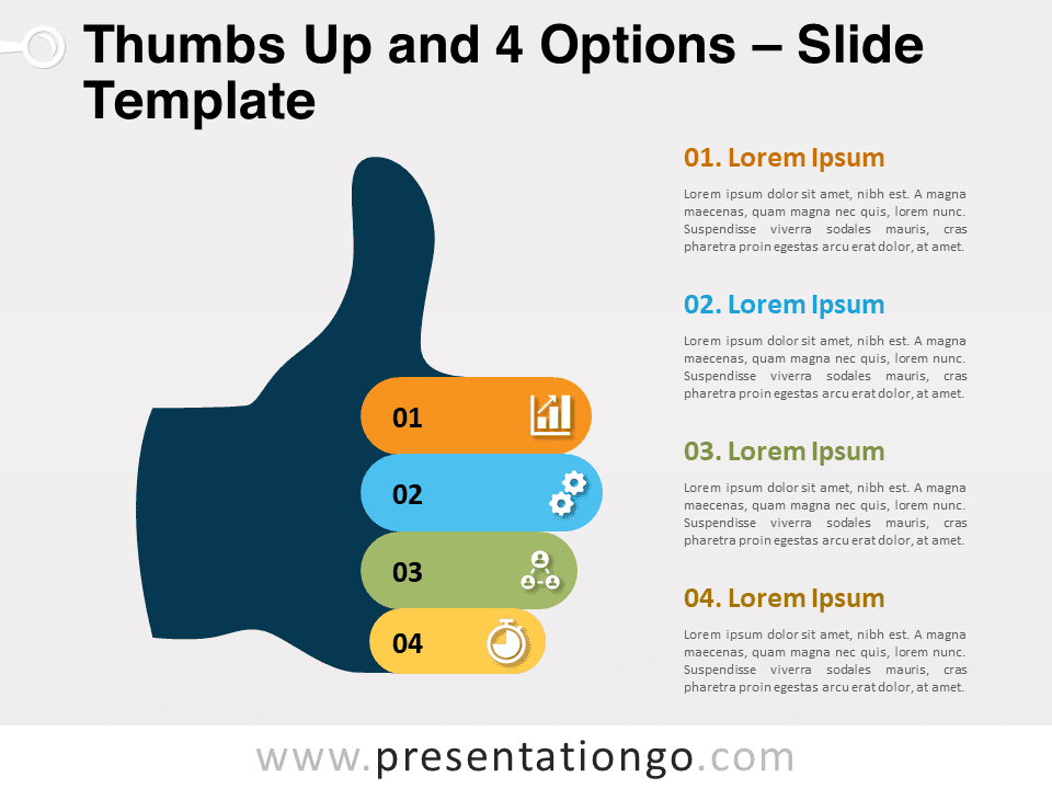 Mano con Pulgar Hacia Arriba Y 4 Opciones - Gráfico Gratis Para PowerPoint Y Google Slides