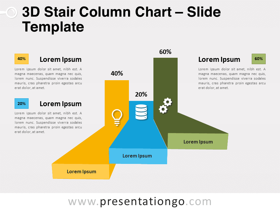 Gráfico de Columna en Escalera 3D Gráfico Gratis Para PowerPoint Y Google Slides