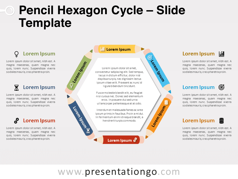 Ciclo de Hexágono de Lápices - Gráfico Gratis Para PowerPoint Y Google Slides