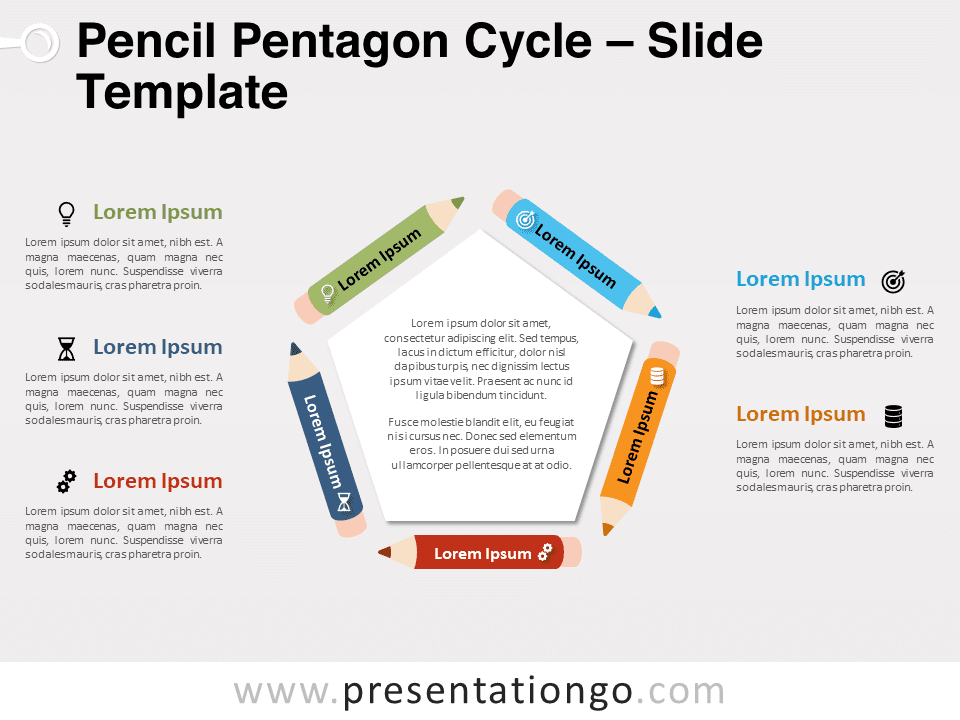 Ciclo de Pentágono de Lápices - Gráfico Gratis Para PowerPoint Y Google Slides