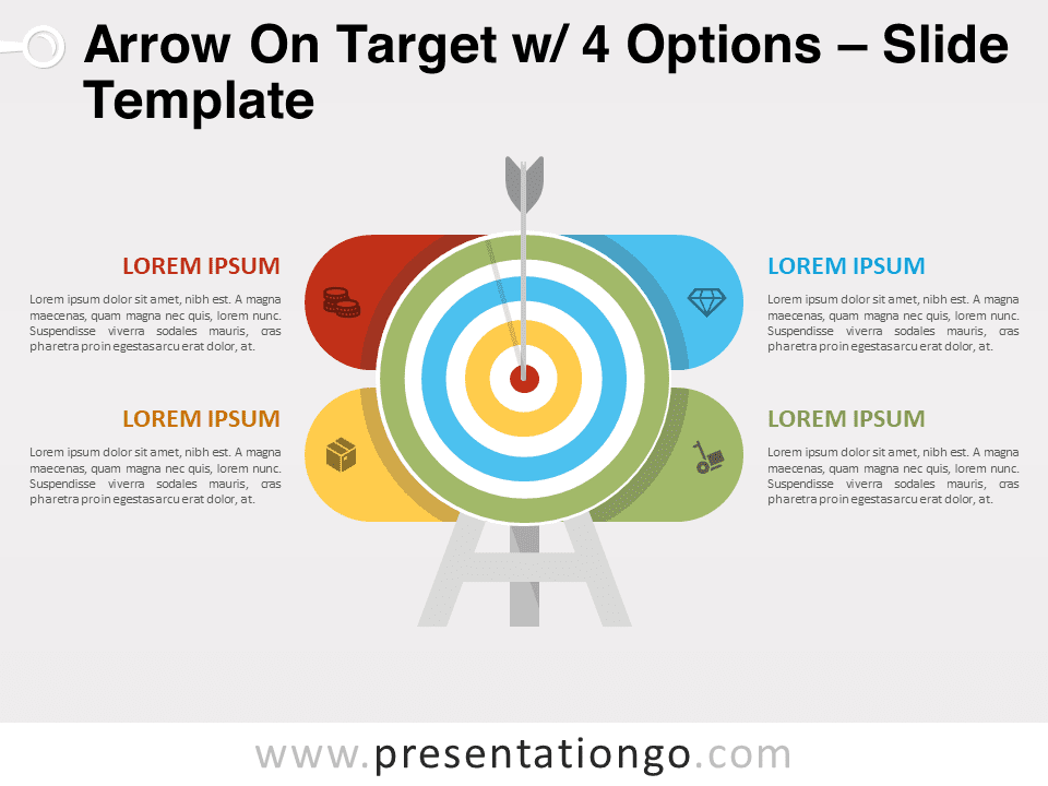 Flecha en El Objetivo Con 4 Opciones - Gráfico Gratis Para PowerPoint Y Google Slides