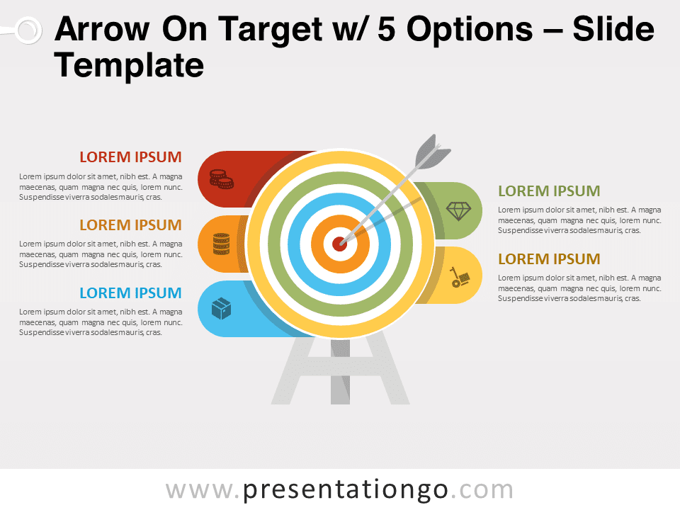 Flecha en El Objetivo Con 5 Opciones - Gráfico Gratis Para PowerPoint Y Google Slides