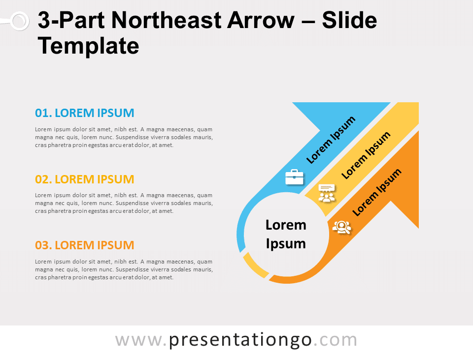Flecha Noreste de 3 Partes - Gráfico Gratis Para PowerPoint Y Google Slides