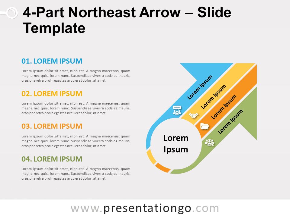 Flecha Noreste de 4 Partes - Gráfico Gratis Para PowerPoint Y Google Slides