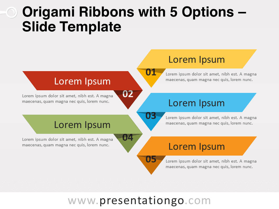 Cintas de Origami Con 5 Opciones - Gráfico Gratis Para PowerPoint Y Google Slides