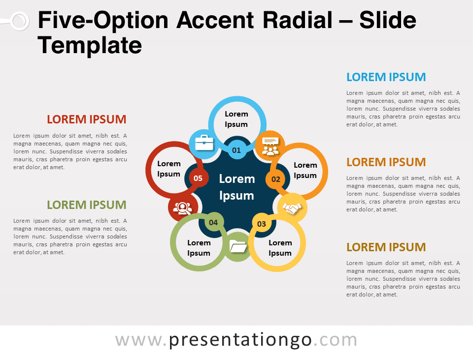 Radio de Acento de Cinco Opciones - Diagrama Gratis Para PowerPoint Y Google Slides