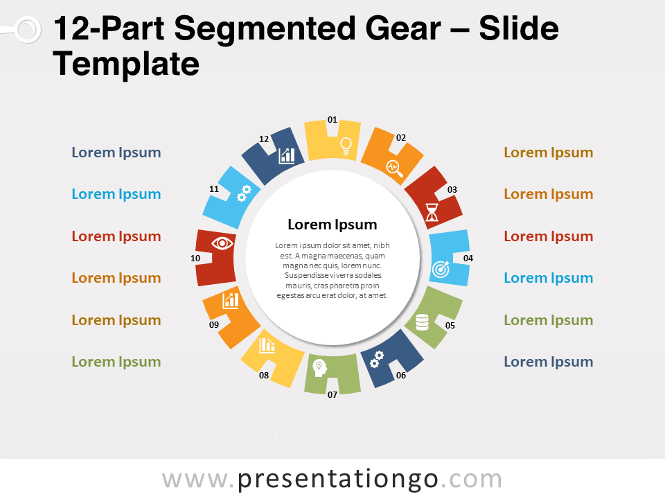 Engranaje Segmentado de 12 Partes - Diagrama Gratis Para PowerPoint Y Google Slides