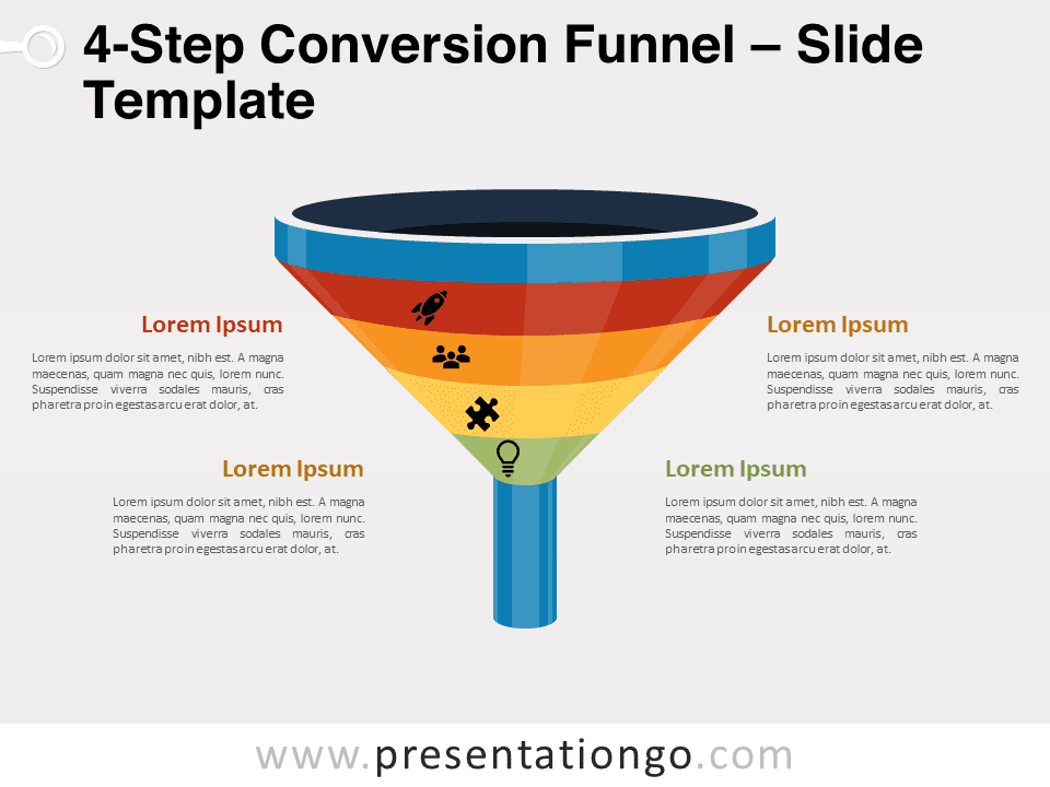 Embudo de Conversión de 4 Pasos - Diagrama Gratis Para PowerPoint Y Google Slides