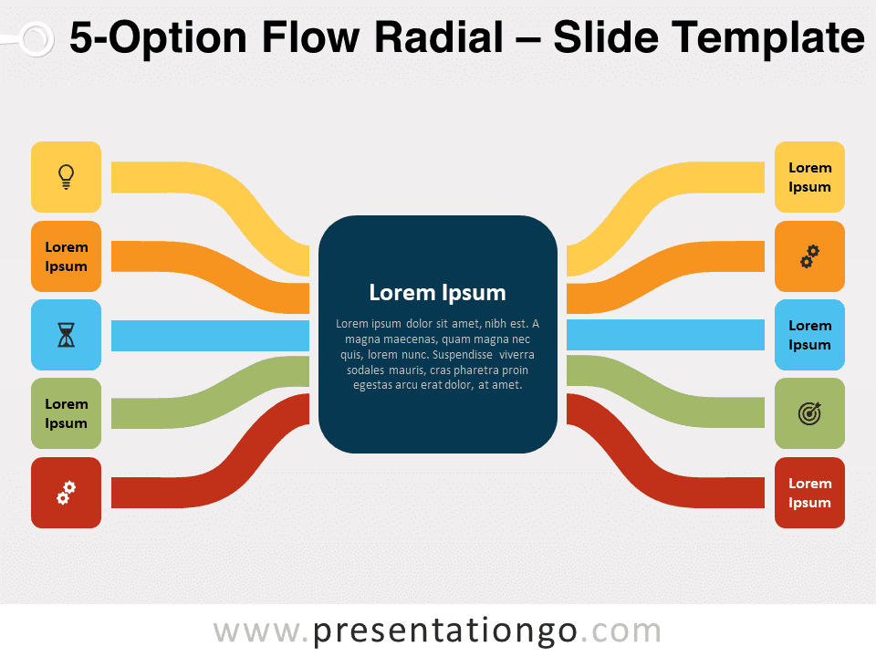 Flujo Radial de 5 Opciones - Diagrama Gratis Para PowerPoint Y Google Slides