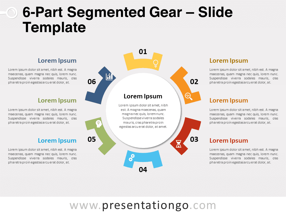 Engranaje Segmentado de 6 Partes - Diagrama Gratis Para PowerPoint Y Google Slides