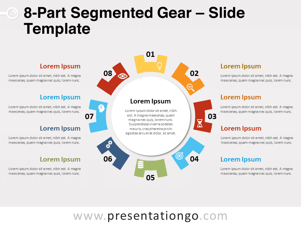Engranaje Segmentado de 8 Partes - Diagrama Gratis Para PowerPoint Y Google Slides