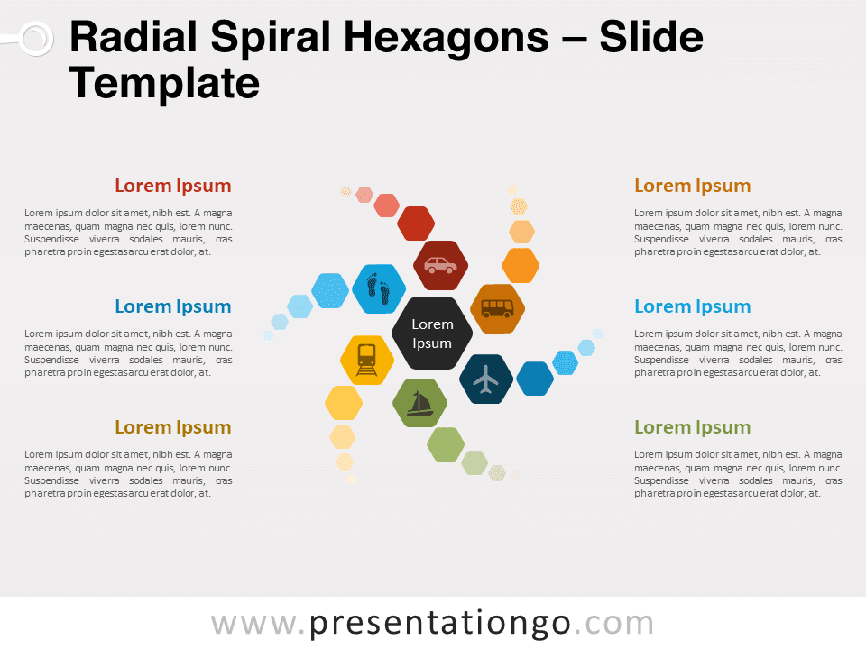 Hexágonos Espirales Radiales - Diagrama Gratis Para PowerPoint Y Google Slides