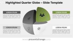 Slide design with quarter globe and text blocks for PowerPoint